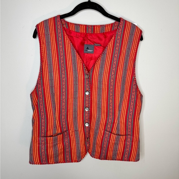 lizwear Jackets & Blazers - Lizwear Vintage Women’s 100% Cotton Colorful Striped 90s Vest Pearl Buttons - M